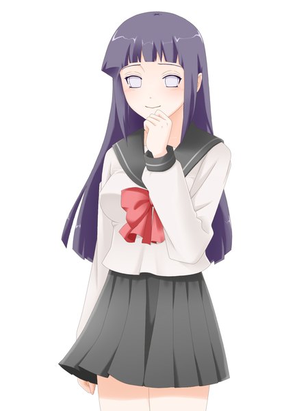 Anime picture 1536x2048 with naruto studio pierrot naruto (series) hyuuga hinata single long hair tall image blush simple background smile white background purple eyes purple hair pleated skirt girl skirt uniform school uniform serafuku