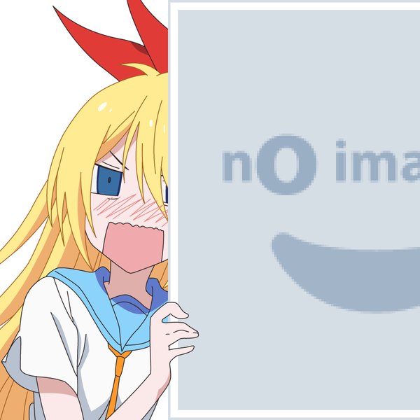 Anime picture 850x850 with nisekoi shaft (studio) pixiv kirisaki chitoge mugen ouka single long hair blush fringe open mouth blue eyes simple background blonde hair hair between eyes white background looking away upper body embarrassed vector no image