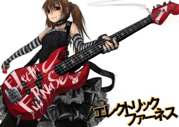Anime picture 1510x1075 with white background gothic guitar cigarette tagme