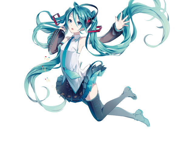 Anime picture 2500x2000 with vocaloid hatsune miku hatsune miku (vocaloid3) ixima single long hair looking at viewer blush highres open mouth white background twintails bare shoulders aqua eyes aqua hair armpit (armpits) girl skirt thigh boots