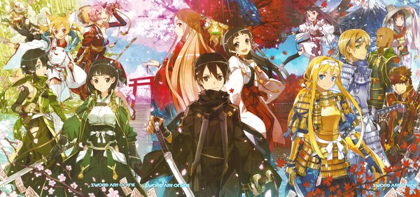 Anime picture 21235x10000 with sword art online sword art online: alicization a-1 pictures yuuki asuna kirigaya kazuto asada shino kirigaya suguha silica yui (sao) yuuki (sao) alice zuberg ryoutarou tsuboi sachi (sao) eugeo (sao) agil abec long hair blush highres short hair