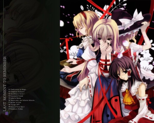 Anime picture 1280x1024 with touhou hakurei reimu kirisame marisa yakumo yukari alice margatroid cradle (artist) girl