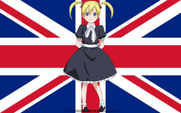 Anime picture 2560x1600 with arakawa under the bridge shaft (studio) stella (arakawa) highres blue eyes blonde hair wide image flag british flag