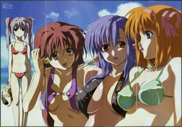 Anime picture 2400x1680 with shuffle! megami magazine fuyou kaede lisianthus nerine primula highres light erotic official art swimsuit