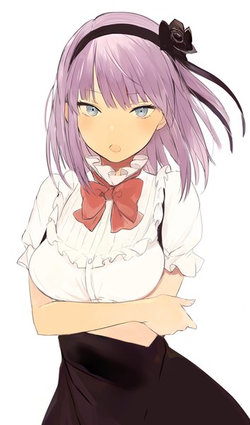 Anime picture 550x930 with dagashi kashi feel (studio) shidare hotaru lpip single tall image looking at viewer fringe short hair breasts open mouth blue eyes large breasts short sleeves puffy sleeves crossed legs girl bow hairband bowtie
