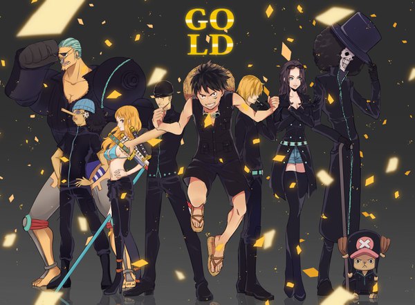 Anime picture 3000x2206 with one piece one piece film: gold toei animation nami (one piece) monkey d. luffy nico robin roronoa zoro sanji tony tony chopper usopp franky brook (one piece) toto long hair highres short hair blue eyes black hair blonde hair multiple girls