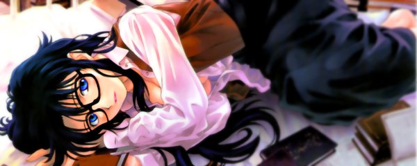 Anime picture 2560x1024 with read or die j.c. staff yomiko readman highres blue eyes wide image girl glasses book (books)
