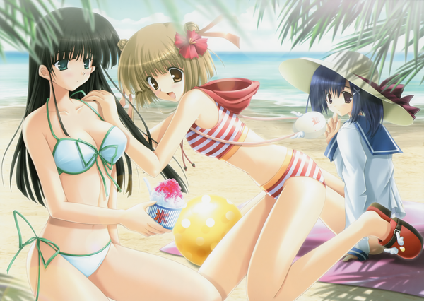 Anime picture 3133x2226 with eternal sky yuuki arisu tokisaka sora torii sakune ikegami akane highres beach summer swimsuit yuuki alice