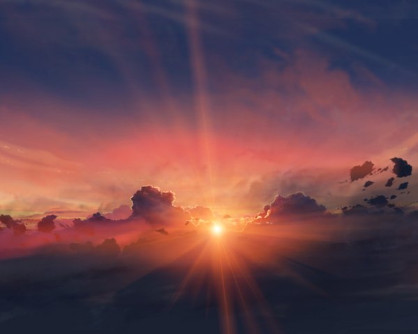 Anime picture 1280x1024 with original hatsuame syoka sky cloud (clouds) evening sunset horizon landscape sun