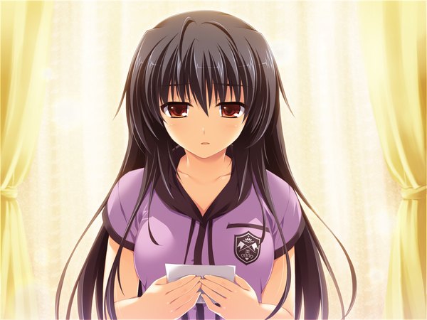 Anime picture 1600x1200 with kourin no machi lavender no shoujo (game) sakuragi hikaru alpha (yukai na nakamatachi) long hair black hair brown eyes game cg girl serafuku