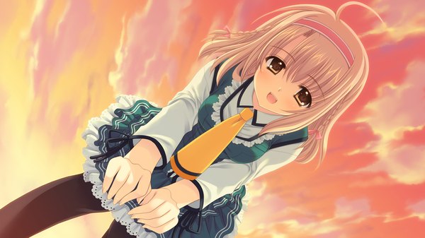 Anime picture 1280x720 with world wide love! (game) touno sakurako long hair open mouth blonde hair wide image brown eyes game cg girl uniform school uniform