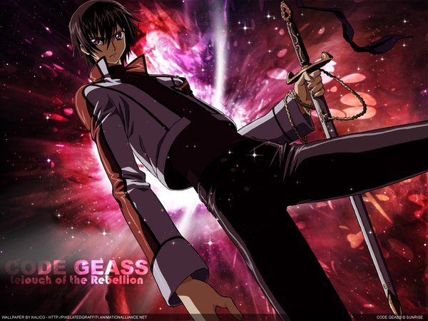 Anime picture 1600x1200 with code geass sunrise (studio) lelouch lamperouge sword tagme