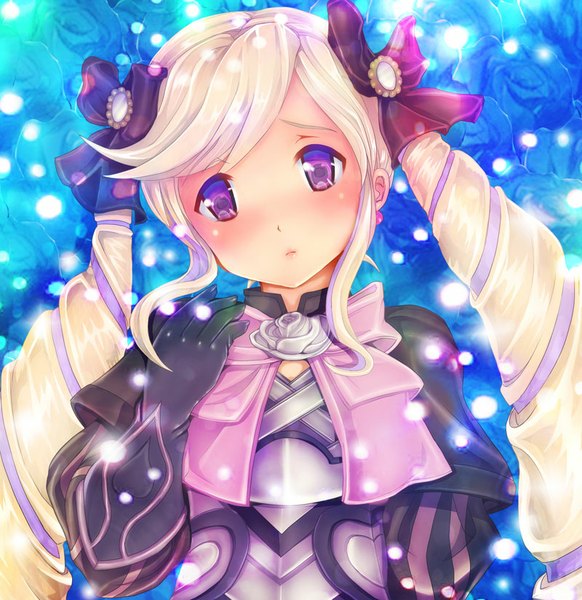 Anime picture 800x824 with fire emblem fire emblem fates nintendo elise (fire emblem if) teruru single long hair tall image looking at viewer blush fringe blonde hair purple eyes purple hair girl gloves armor clothes