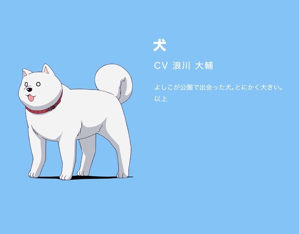 Аниме картинка 1300x1020 с дурочка inu (aho girl) ishikawa masakazu открытый рот простой фон официальный арт текст иероглиф голубой фон без людей животное ошейник собака