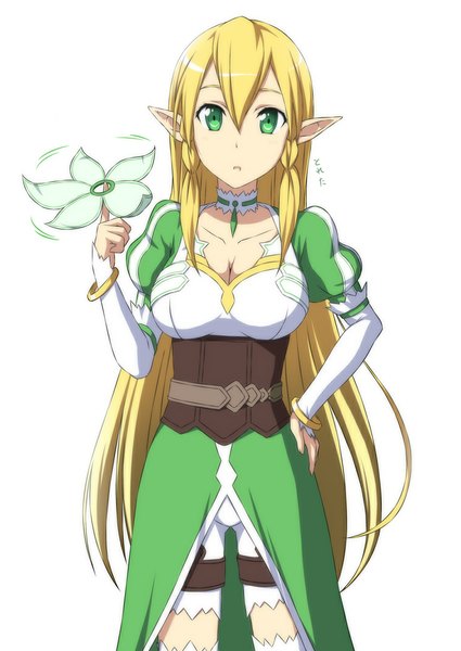 Anime picture 752x1062 with sword art online a-1 pictures leafa nori tamago single long hair tall image looking at viewer simple background blonde hair white background green eyes pointy ears elf girl dress bracelet