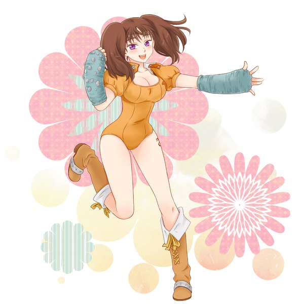 Anime picture 2000x2000 with nanatsu no taizai a-1 pictures diane (nanatsu no taizai) akito md single long hair looking at viewer blush fringe highres breasts open mouth light erotic smile brown hair large breasts standing white background twintails purple eyes
