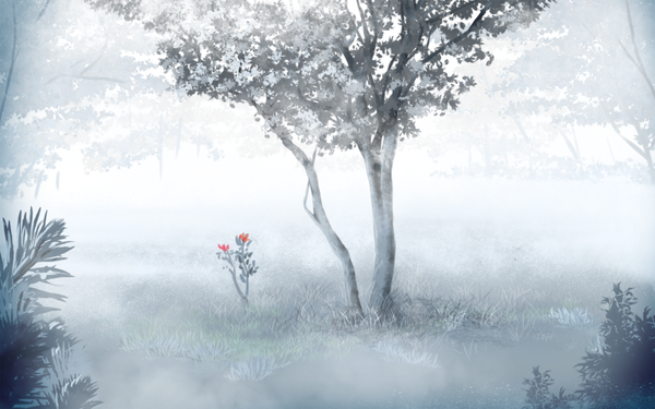Anime picture 960x600 with original waisshu (sougyokyuu) outdoors monochrome no people landscape flower (flowers) plant (plants) tree (trees) grass