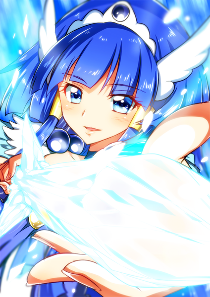 Anime picture 566x800 with precure smile precure! toei animation aoki reika cure beauty yuto (dialique) single long hair tall image looking at viewer blue eyes blue hair upper body fingernails magical girl girl weapon sword tiara