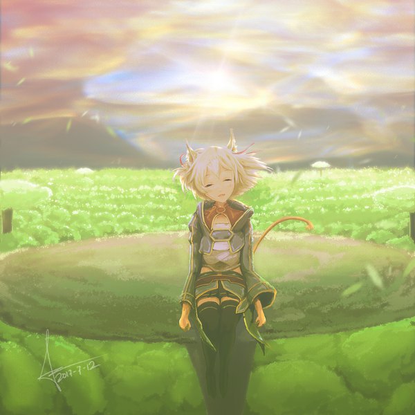 Anime-Bild 1920x1920 mit sword art online a-1 pictures silica jl single fringe highres short hair blonde hair sitting signed animal ears cloud (clouds) tail eyes closed long sleeves animal tail wind cat ears cat girl