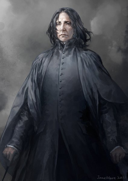 Anime picture 1024x1448 with harry potter severus snape jane mere single tall image looking at viewer short hair black hair signed black eyes realistic sad gloom boy coat fist wand