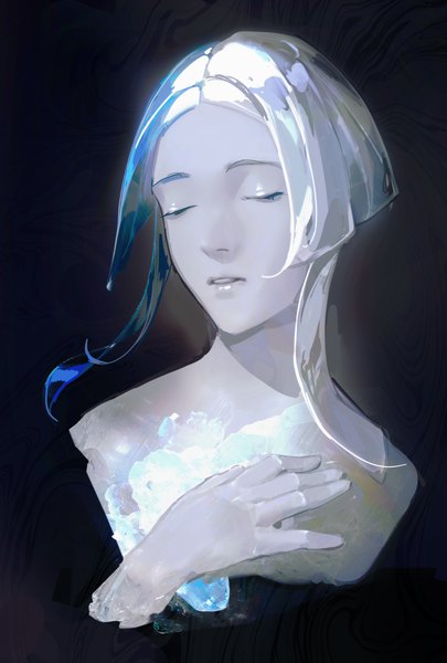 Anime picture 2480x3676 with houseki no kuni euclase (houseki no kuni) limart single tall image highres short hair simple background blue hair white hair eyes closed multicolored hair two-tone hair black background portrait androgynous