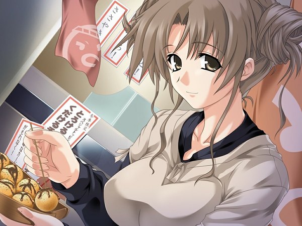 Anime picture 1024x768 with cafe aqua (game) shiratori yuriko (cafe aqua) asaga aoi brown hair brown eyes game cg girl