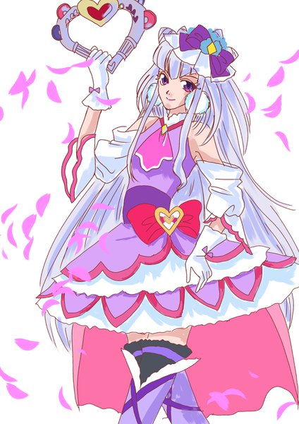 Anime picture 2480x3508 with precure hugtto! precure toei animation ruru amour cure amour canon single long hair tall image looking at viewer fringe highres simple background smile standing white background purple eyes bare shoulders holding payot
