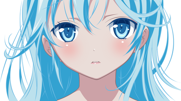 Anime picture 5160x2900 with denpa onna to seishun otoko shaft (studio) touwa erio aknagyutacs single long hair blush highres blue eyes wide image blue hair absurdres wallpaper portrait transparent background face girl