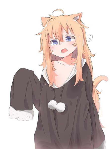Anime picture 1700x2300 with gabriel dropout doga kobo tenma gabriel white piyomi single long hair tall image looking at viewer blush fringe open mouth blue eyes light erotic simple background blonde hair hair between eyes standing white background animal ears payot