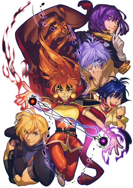 Anime picture 2480x3508 with slayers j.c. staff lina inverse gourry gabriev xelloss zelgadiss graywords amelia wil tesla seyruun lina (pixi) long hair tall image looking at viewer highres short hair open mouth blue eyes simple background blonde hair smile red eyes white background