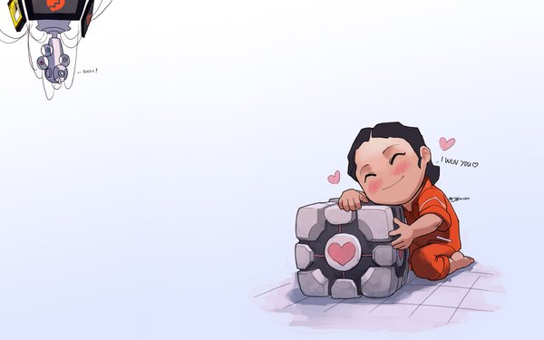 Anime picture 1920x1200 with portal weighted companion cube glados chell highres wide image