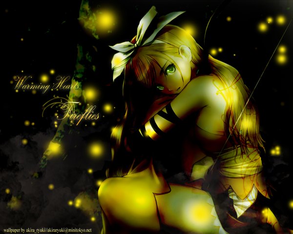 Anime picture 1280x1024 with shining (series) shining wind touka kureha tony taka single long hair looking at viewer open mouth blonde hair bare shoulders green eyes girl bow hair bow