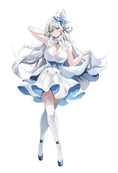 Anime picture 2400x3500 with original zerocat single long hair tall image looking at viewer fringe highres breasts blue eyes light erotic simple background hair between eyes large breasts standing white background cleavage silver hair full body nail polish
