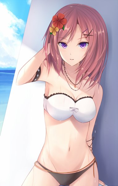 Anime picture 787x1235 with love live! school idol project sunrise (studio) love live! nishikino maki kanpyo (hghgkenfany) single tall image looking at viewer blush fringe short hair breasts light erotic hair between eyes large breasts standing purple eyes sky cleavage cloud (clouds)