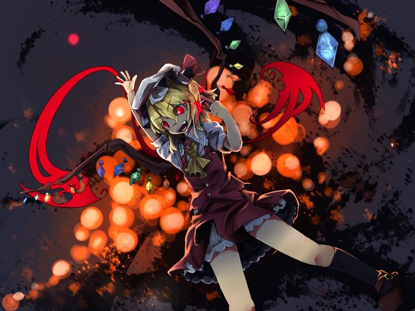 Anime picture 1200x900 with touhou flandre scarlet murani red eyes girl fire