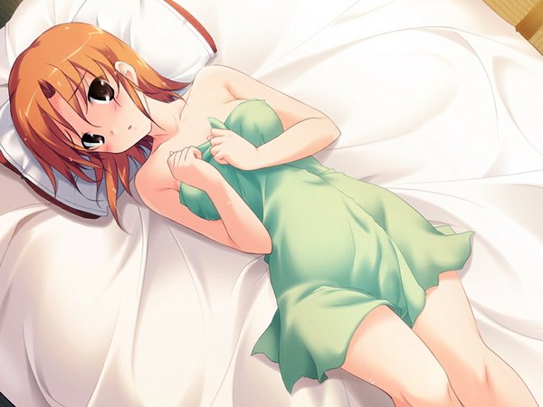 Anime picture 1024x768 with shirokuma bell stars waniguchi kirara short hair light erotic brown eyes game cg orange hair girl