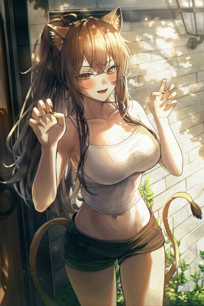 Anime picture 3500x5250 with how to live as a writer in a fantasy world meoyo single long hair tall image looking at viewer blush fringe highres breasts open mouth hair between eyes brown hair large breasts standing brown eyes animal ears absurdres ponytail tail