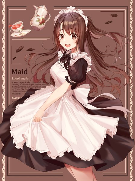 Anime picture 3482x4663 with idolmaster idolmaster cinderella girls shimamura uzuki munseonghwa single long hair tall image looking at viewer blush fringe highres breasts open mouth simple background smile brown hair holding brown eyes absurdres :d