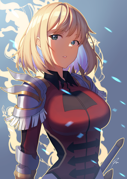 Anime picture 2894x4093 with solo leveling a-1 pictures cha hae-in raise094 single tall image highres short hair blonde hair upper body multicolored hair grey eyes shaded face colored inner hair girl armor