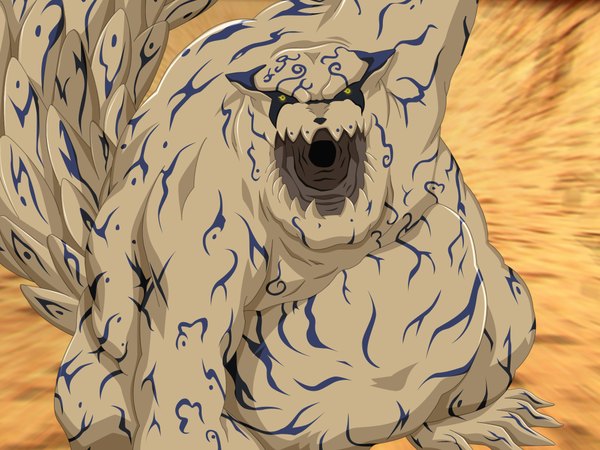 Anime picture 2000x1500 with naruto studio pierrot naruto (series) shukaku (ichibi) daniloti single highres open mouth yellow eyes tail coloring demon bijuu animal