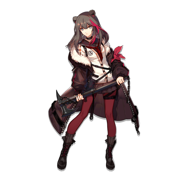Anime picture 1024x1024 with arknights zima (arknights) skade single long hair looking at viewer fringe blue eyes black hair hair between eyes standing animal ears full body multicolored hair open jacket two-tone hair official art streaked hair transparent background bear ears