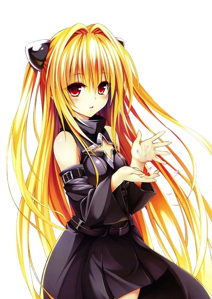 Anime picture 5796x8165 with toloveru toloveru darkness xebec konjiki no yami yabuki kentarou single long hair tall image looking at viewer blush highres open mouth simple background blonde hair red eyes standing white background twintails bare shoulders absurdres
