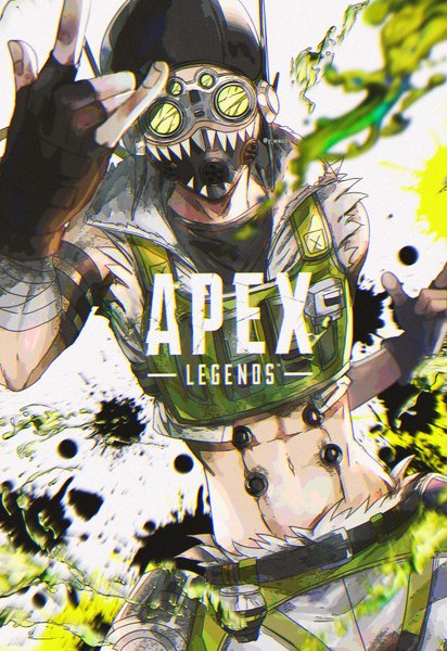 Anime picture 612x892 with apex legends octane (apex legends) wako (level5) single tall image midriff copyright name mmm boy gloves fingerless gloves mask
