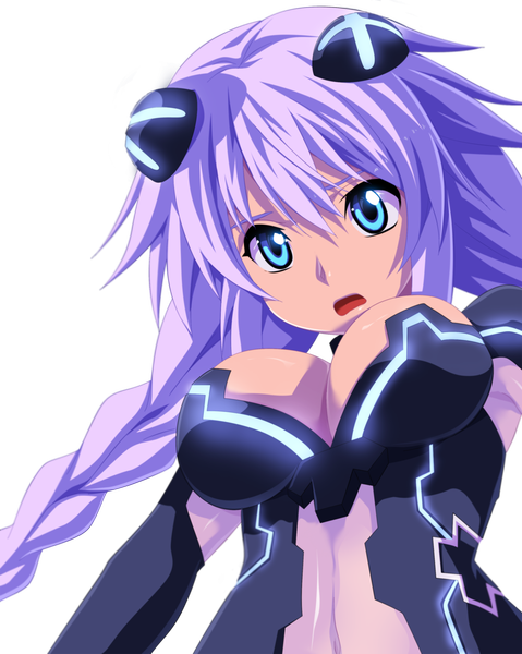 Anime picture 2000x2506 with choujigen game neptune purple heart tremblax single long hair tall image highres breasts open mouth blue eyes light erotic large breasts purple hair braid (braids) coloring transparent background girl