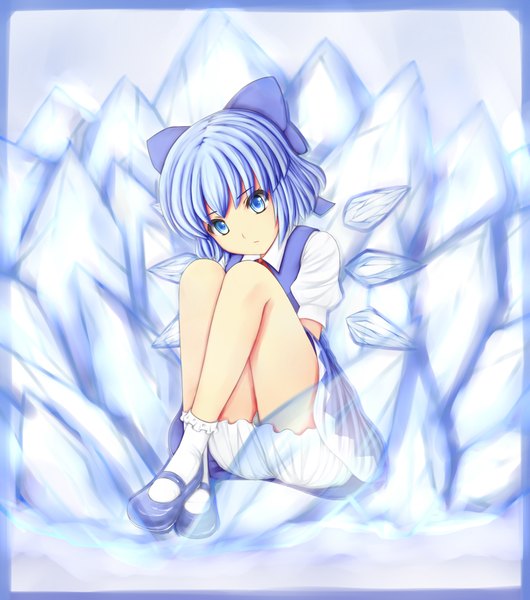 Anime picture 1920x2170 with touhou cirno pupurin (artist) single tall image highres short hair blue eyes blue hair loli girl bow hair bow wings