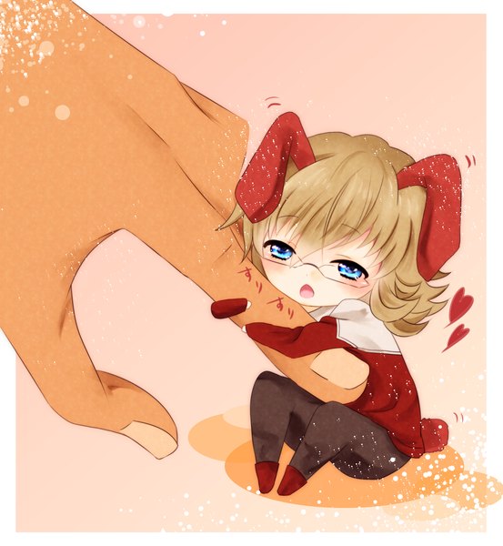 Anime picture 3031x3284 with tiger & bunny sunrise (studio) barnaby brooks jr. seino sakirui (artist) tall image blush highres open mouth blue eyes simple background blonde hair sitting absurdres bunny ears hug chibi minigirl bunny boy miniboy girl