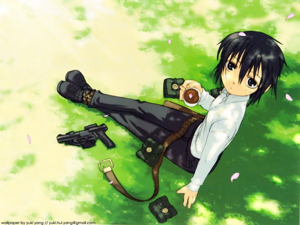 Anime picture 1280x960 with kino no tabi kino (kino no tabi) kuroboshi kouhaku gun tagme