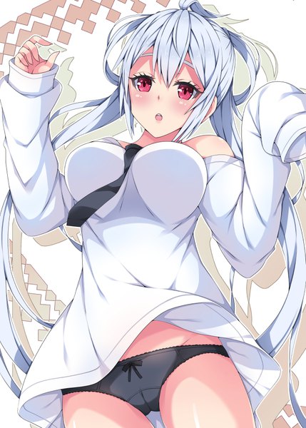 Anime picture 715x1000 with phantasy star phantasy star online 2 sega matoi (pso2) milkpanda single long hair tall image looking at viewer blush breasts open mouth light erotic red eyes twintails silver hair girl underwear panties necktie