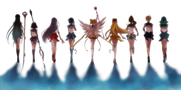 Anime picture 1500x750 with bishoujo senshi sailor moon toei animation tsukino usagi sailor moon aino minako kino makoto sailor venus sailor mars sailor mercury sailor jupiter sailor saturn meiou setsuna sailor neptune sailor uranus sailor pluto super sailor moon tagme (artist) long hair short hair black hair