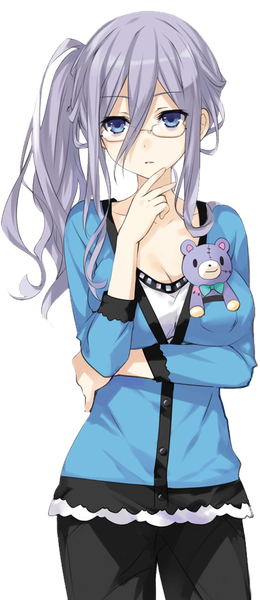 Anime picture 465x1073 with date a live murasame reine tsunako single long hair tall image fringe breasts blue eyes hair between eyes large breasts standing looking away cleavage long sleeves parted lips grey hair arm support official art side ponytail